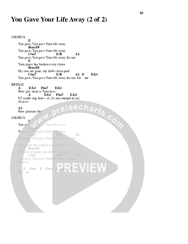 You Gave Your Life Away Chords & Lyrics (Kathryn Scott)