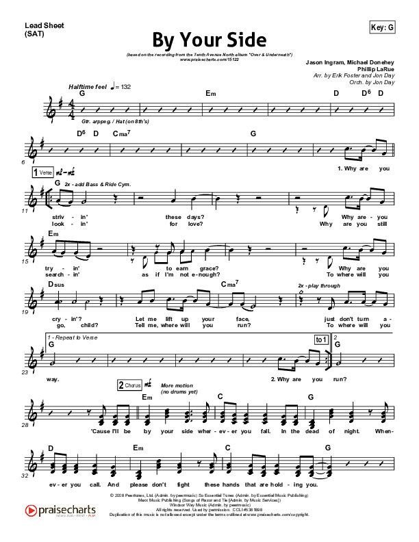 By Your Side Lead Sheet (SAT) (Tenth Avenue North)