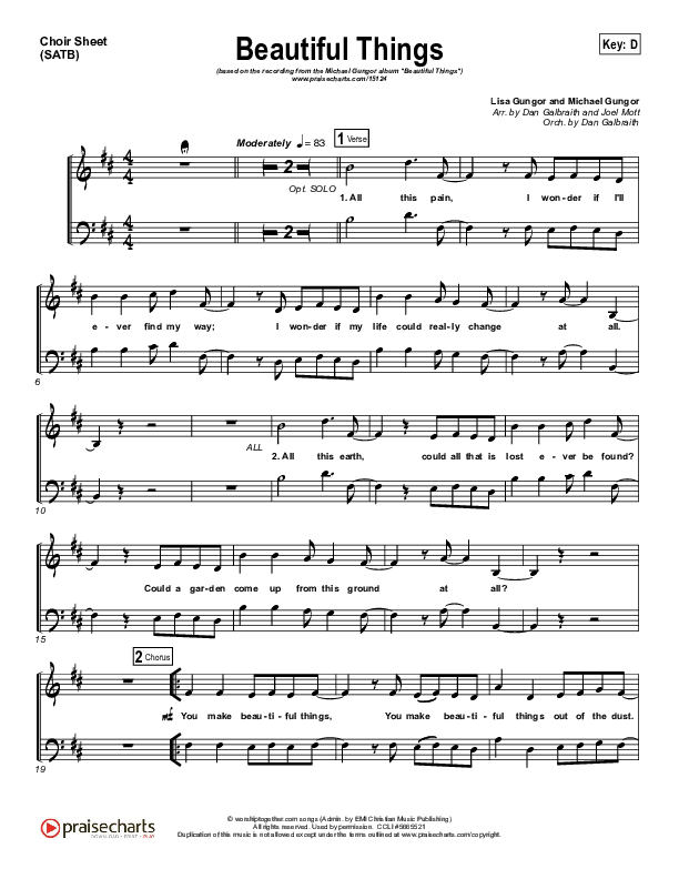 Beautiful Things Choir Sheet (SATB) (Michael Gungor)