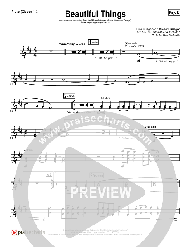 Beautiful Things Flute/Oboe 1/2/3 (Michael Gungor)