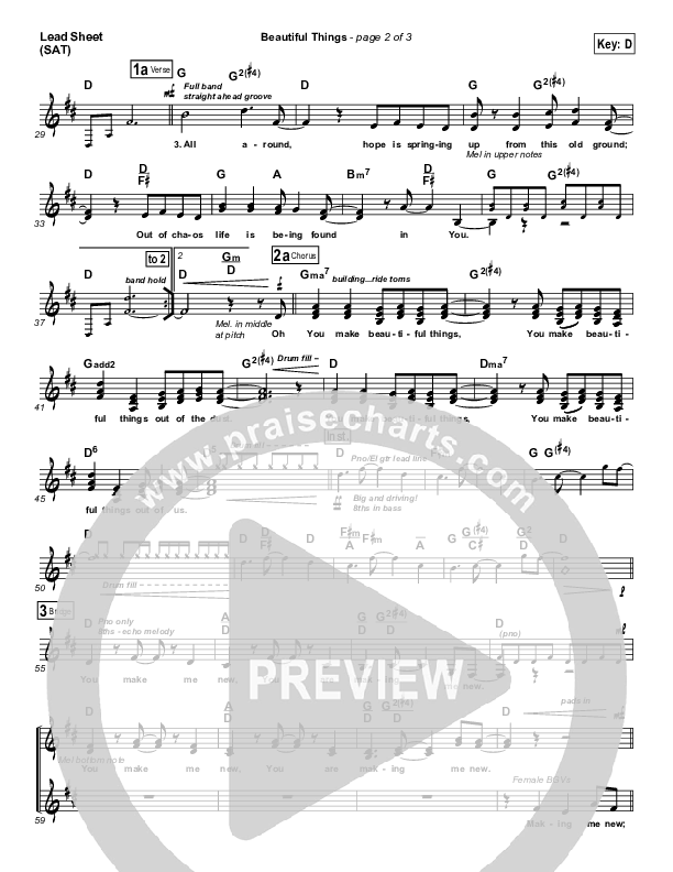 Beautiful Things Lead Sheet (SAT) (Michael Gungor)