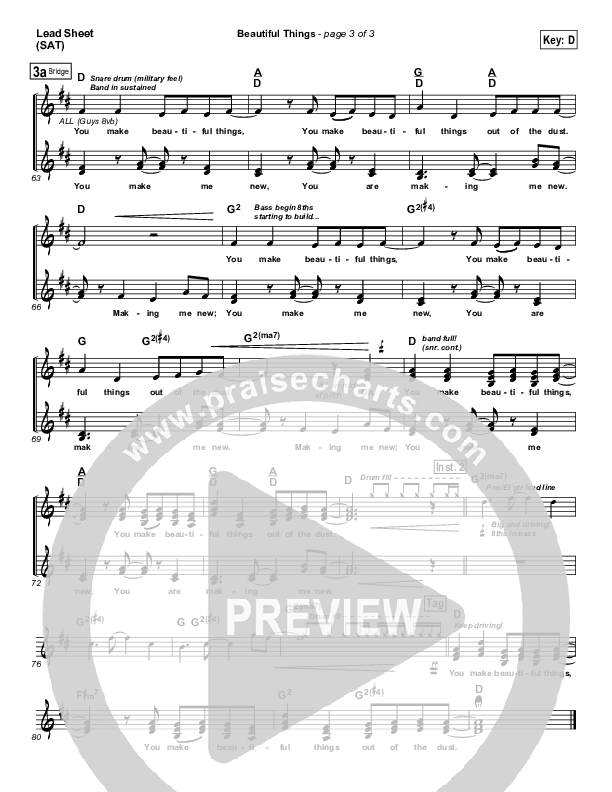 Beautiful Things Lead Sheet (SAT) (Michael Gungor)