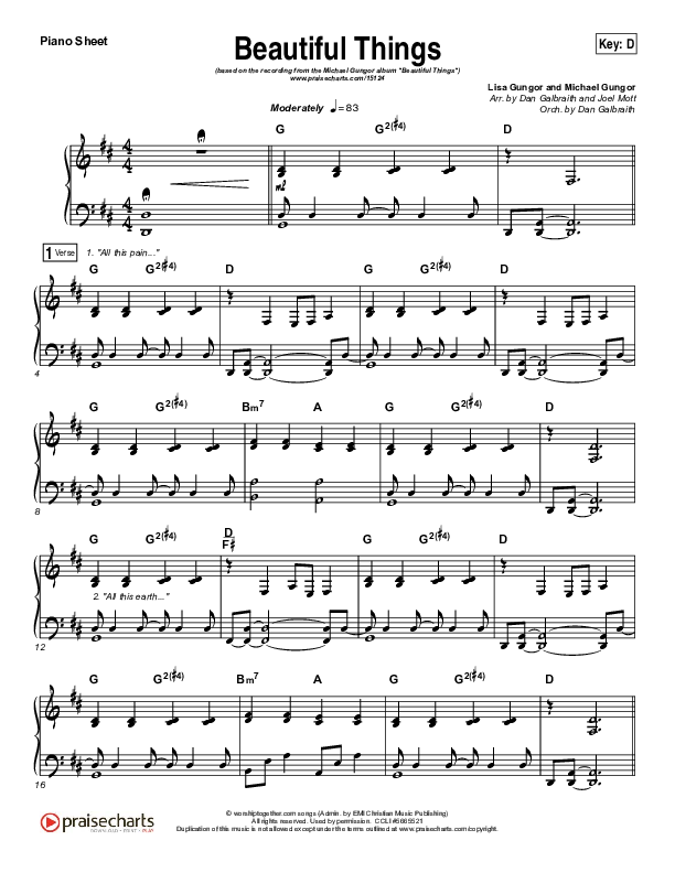 Beautiful Things Piano Sheet (Michael Gungor)