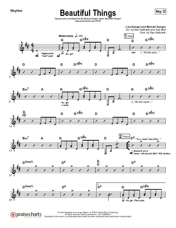 Beautiful Things Rhythm Chart (Michael Gungor)