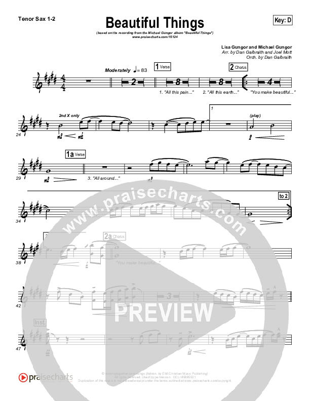 Beautiful Things Tenor Sax 1/2 (Michael Gungor)