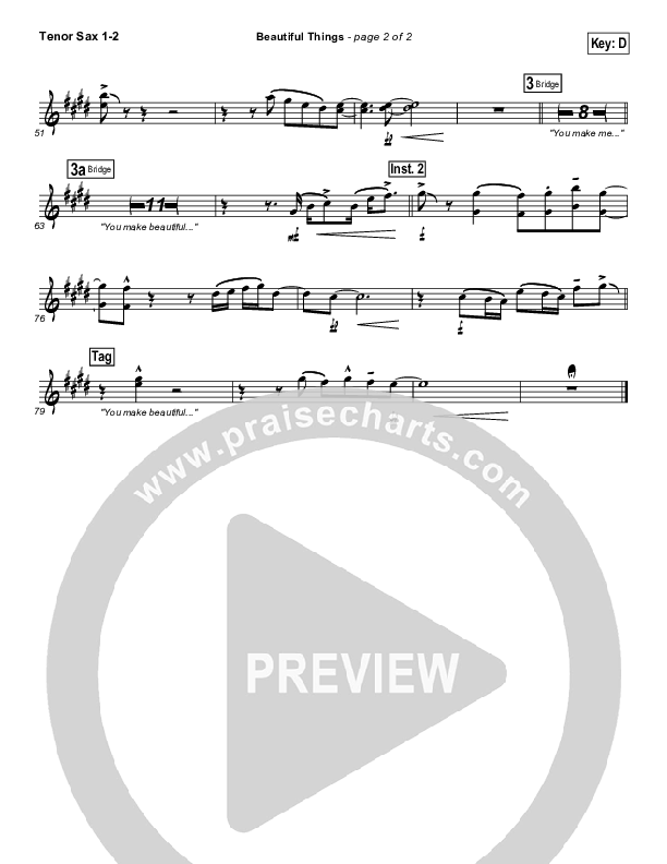 Beautiful Things Tenor Sax 1/2 (Michael Gungor)