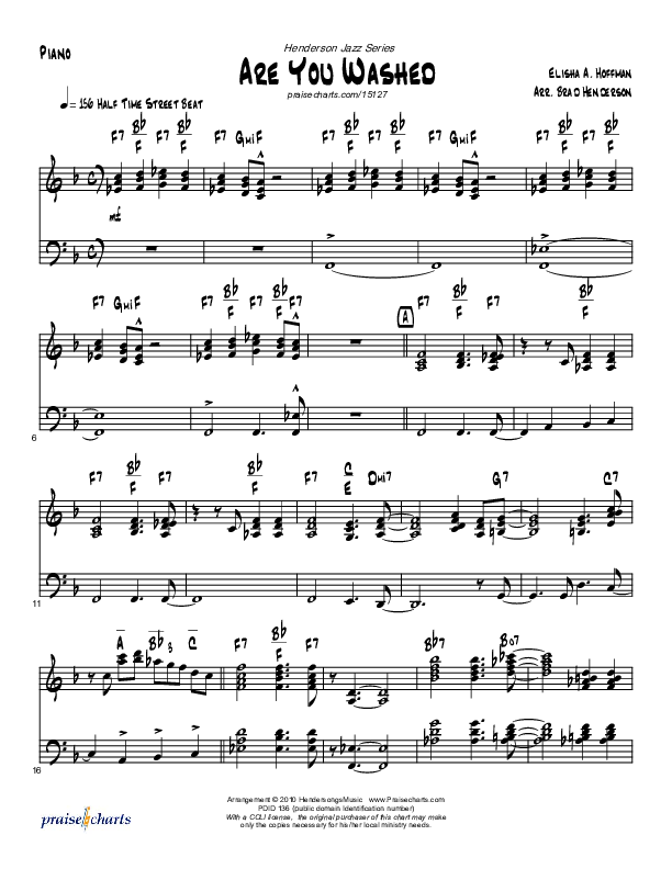 Are You Washed In The Blood (Instrumental) Piano Sheet (Brad Henderson)
