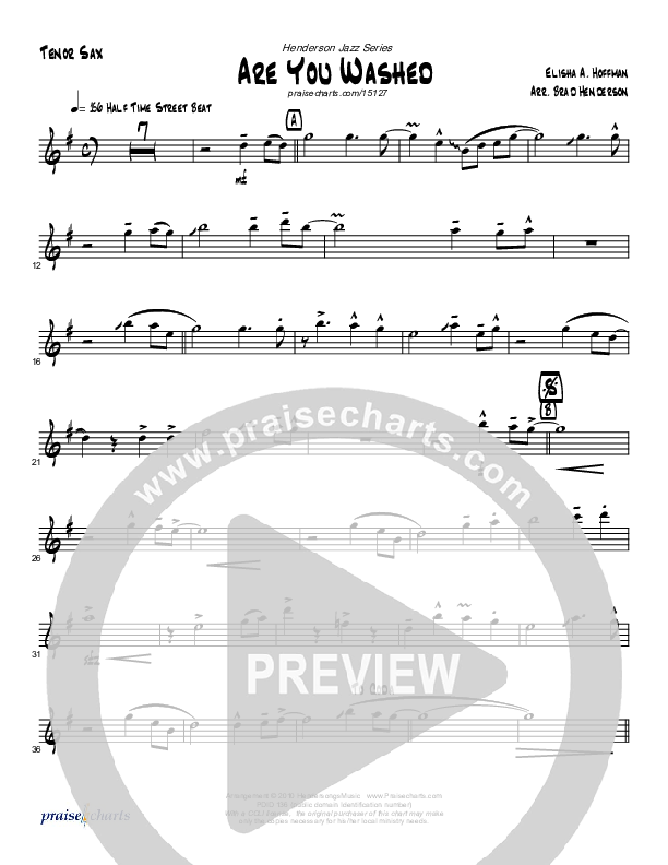 Are You Washed In The Blood (Instrumental) Tenor Sax 2 (Brad Henderson)
