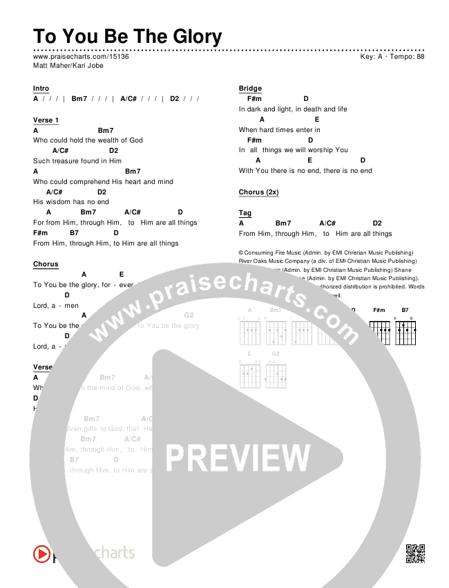 To You Be The Glory Chords & Lyrics (Matt Maher / Kari Jobe)