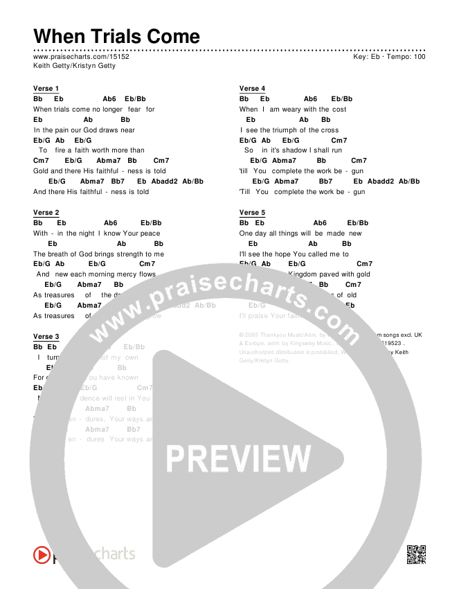 When Trials Come Chords & Lyrics (Keith & Kristyn Getty)