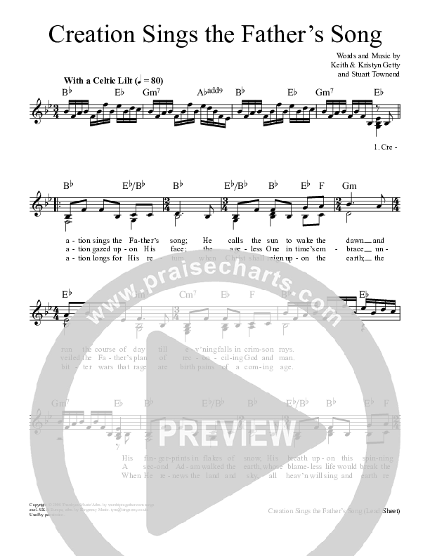 Creation Sings The Father's Song Lead Sheet (Keith & Kristyn Getty)