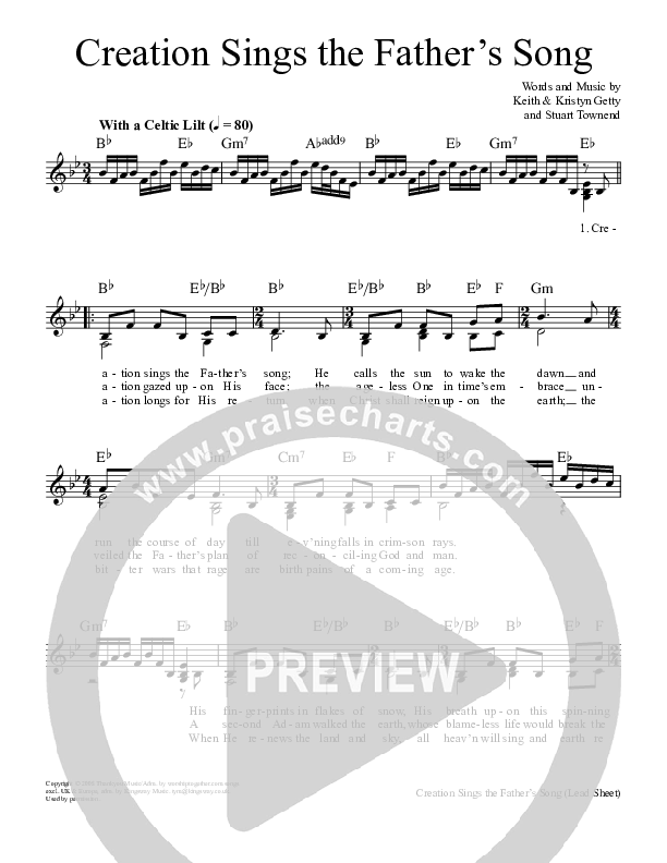 Creation Sings The Father's Song Lead Sheet (SAT) (Keith & Kristyn Getty)