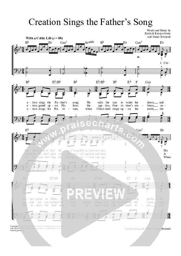 Creation Sings The Father's Song Piano/Vocal (SAT) (Keith & Kristyn Getty)