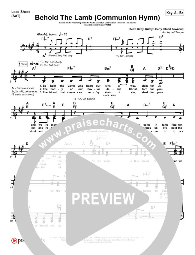 Behold The Lamb (Communion Hymn) Sheet Music (Keith & Kristyn Getty