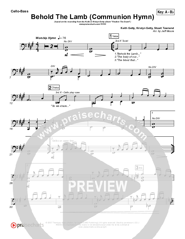 Behold The Lamb (Communion Hymn) Cello/Bass (Keith & Kristyn Getty)