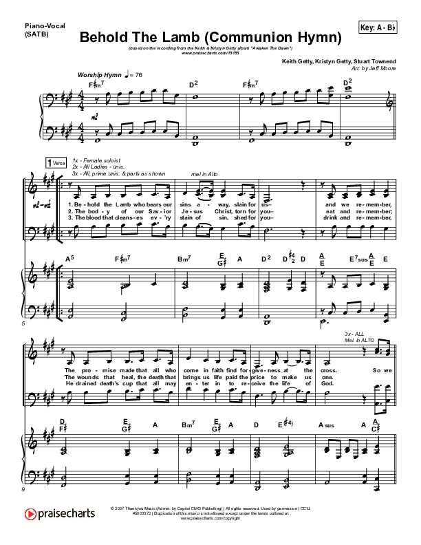 Behold The Lamb (Communion Hymn) Piano/Vocal (SATB) (Keith & Kristyn Getty)