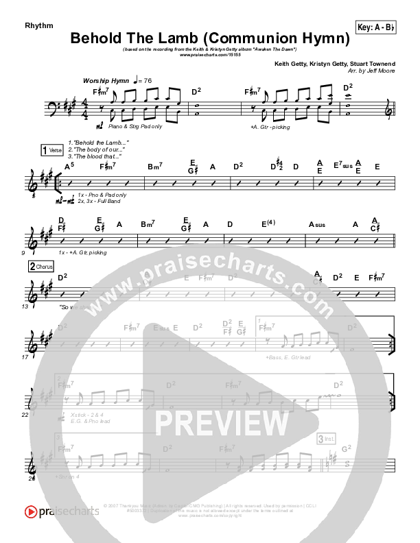 Behold The Lamb (Communion Hymn) Rhythm Chart (Keith & Kristyn Getty)