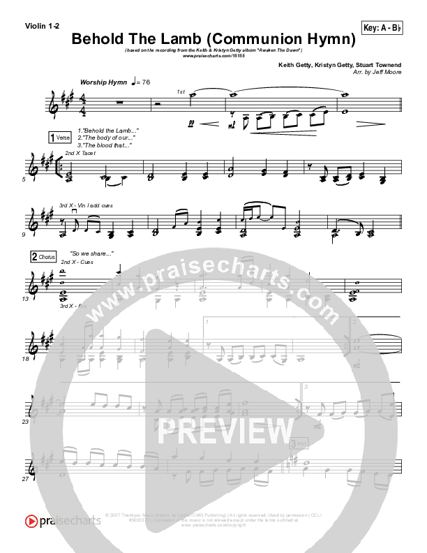 Behold The Lamb (Communion Hymn) Violin 1/2 (Keith & Kristyn Getty)