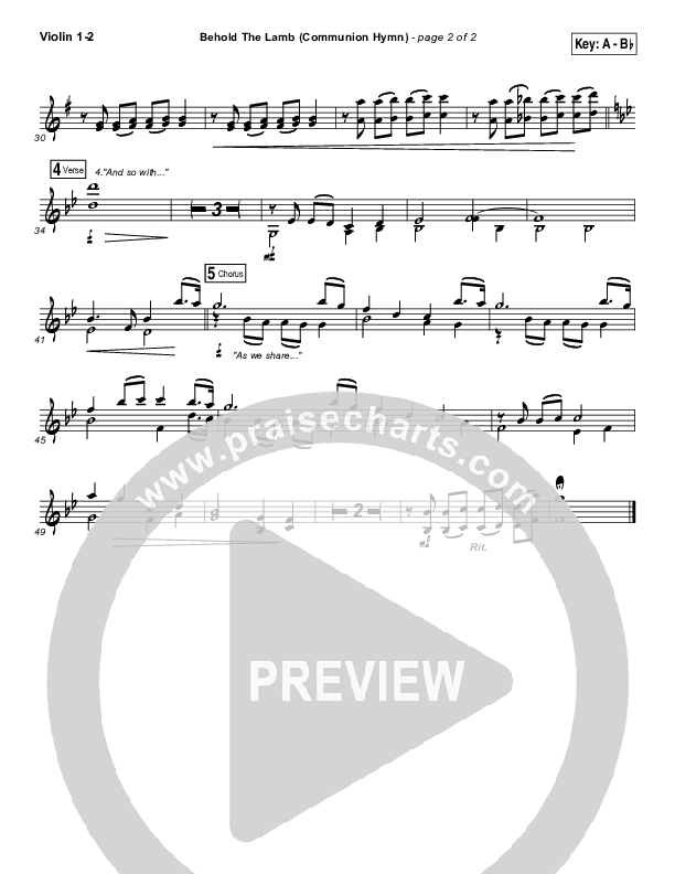 Behold The Lamb (Communion Hymn) Violin 1/2 (Keith & Kristyn Getty)