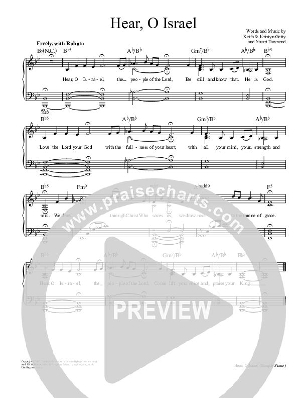 Hear O Israel Piano/Vocal (Keith & Kristyn Getty)