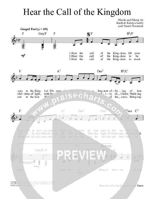 Hear The Call Of The Kingdom Lead Sheet (Keith & Kristyn Getty)