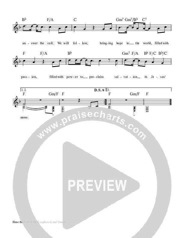 Hear The Call Of The Kingdom Lead Sheet (Keith & Kristyn Getty)