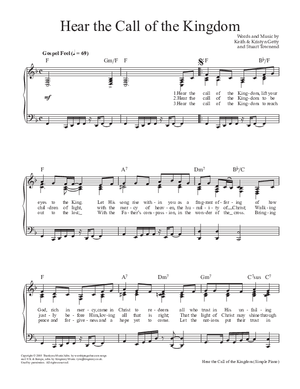 Hear The Call Of The Kingdom Piano/Vocal (SATB) (Keith & Kristyn Getty)