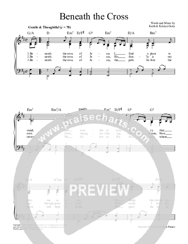 Beneath The Cross Of Jesus Piano/Vocal (SAT) (Keith & Kristyn Getty)