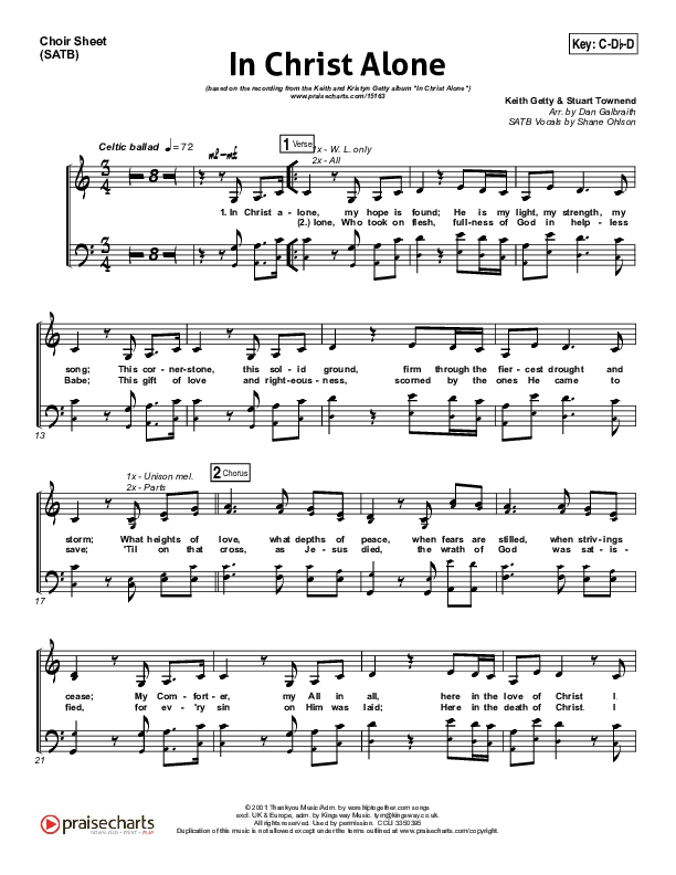 In Christ Alone Choir Sheet (SATB) (Keith & Kristyn Getty)