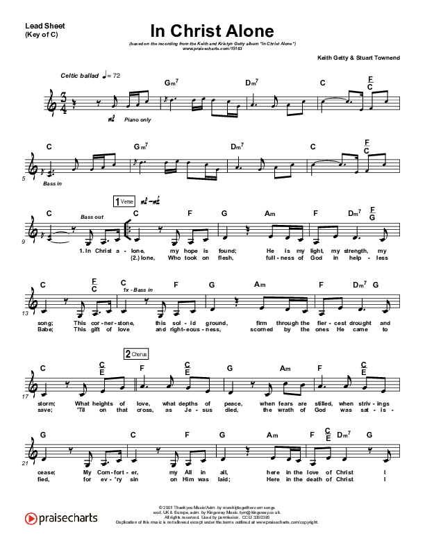 In Christ Alone Lead Sheet (Melody) (Keith & Kristyn Getty)