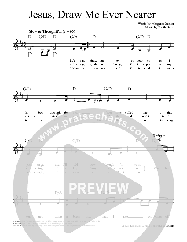 Jesus Draw Me Ever Nearer Lead Sheet (SAT) (Keith & Kristyn Getty)