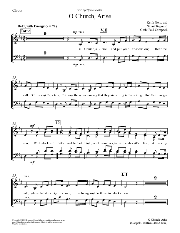 O Church Arise Choir Sheet (Keith & Kristyn Getty)