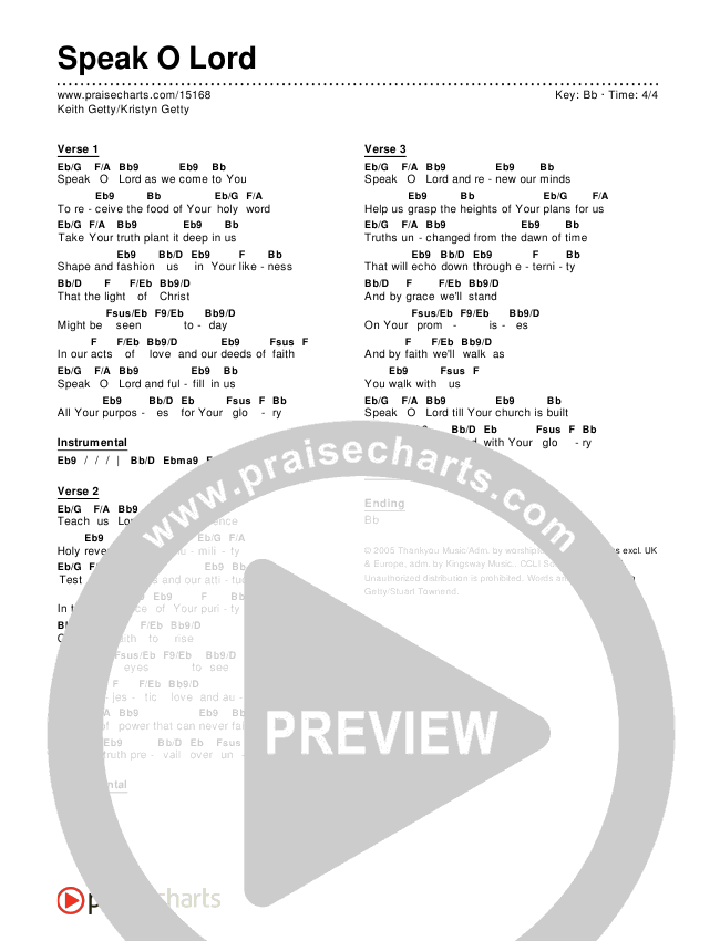 Speak O Lord Chords & Lyrics (Keith & Kristyn Getty)