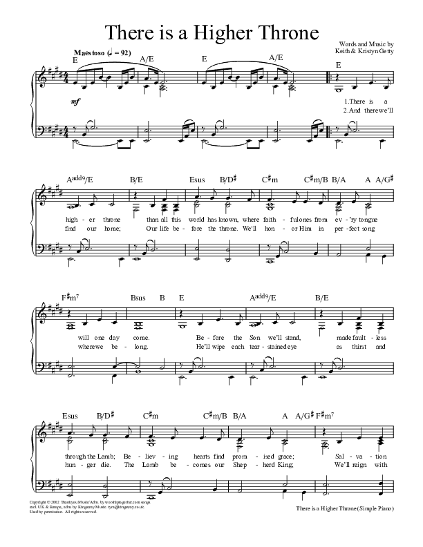 There Is A Higher Throne Piano/Vocal (Keith & Kristyn Getty)