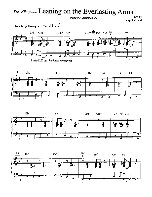 Leaning On The Everlasting Arms (Instrumental) Piano Sheet (Camp Kirkland)