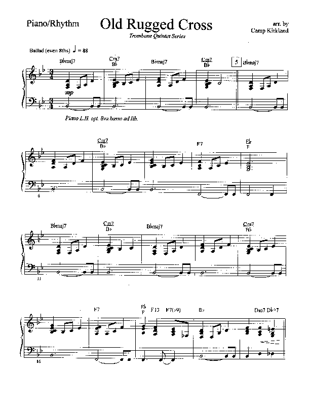 The Old Rugged Cross Piano Sheet (Camp Kirkland)