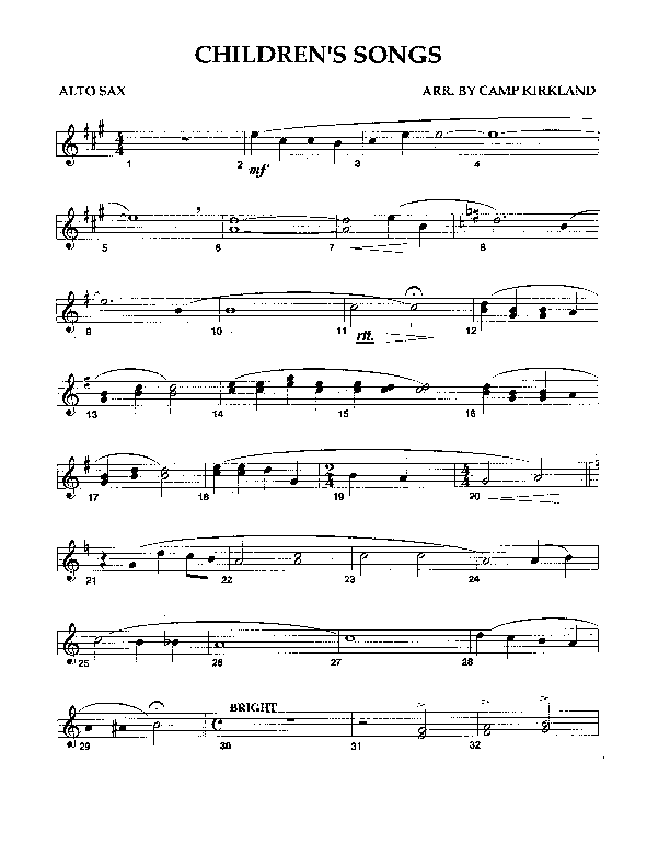 Children's Songs (Instrumental) Alto Sax (Camp Kirkland)