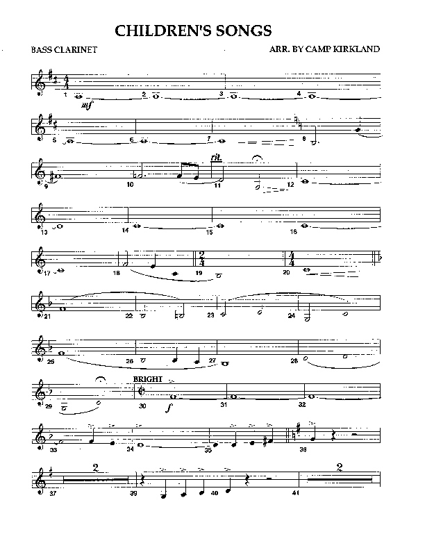Children's Songs (Instrumental) Bass Clarinet (Camp Kirkland)