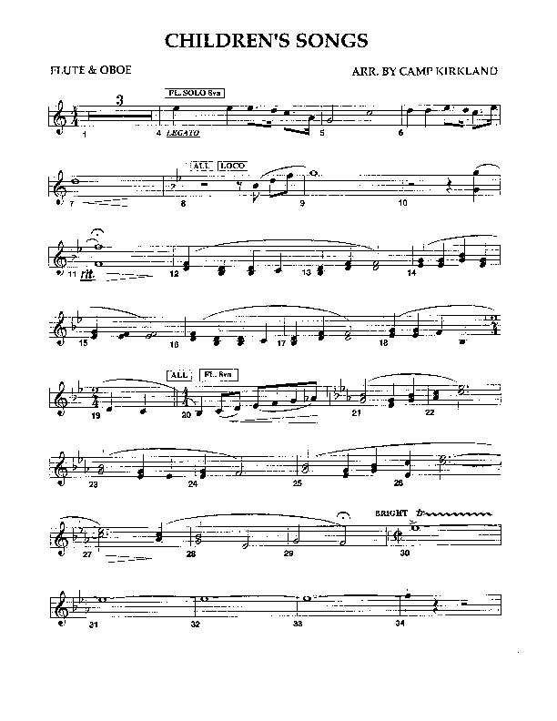 Children's Songs (Instrumental) Flute/Oboe (Camp Kirkland)