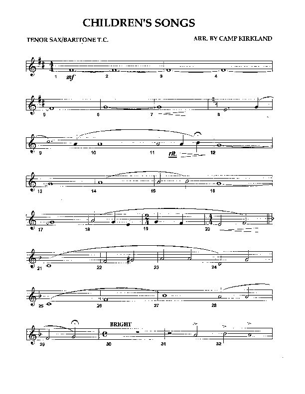 Children's Songs (Instrumental) Tenor Sax/Baritone T.C. (Camp Kirkland)