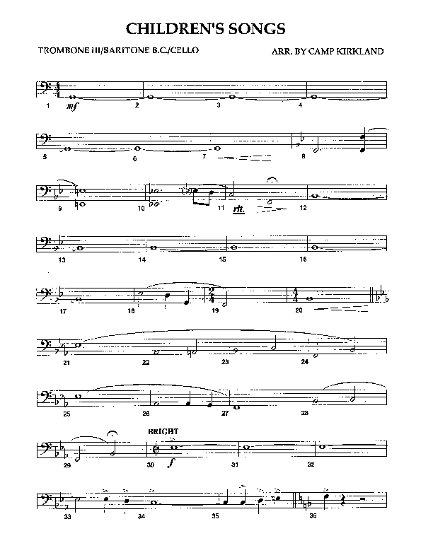 Children's Songs (Instrumental) Trombone 3 (Camp Kirkland)