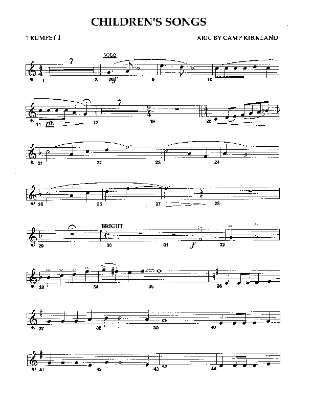 Children's Songs (Instrumental) Trumpet 1 (Camp Kirkland)