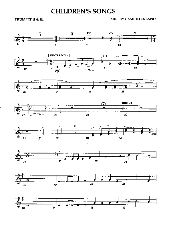 Children's Songs (Instrumental) Trumpet 2/3 (Camp Kirkland)