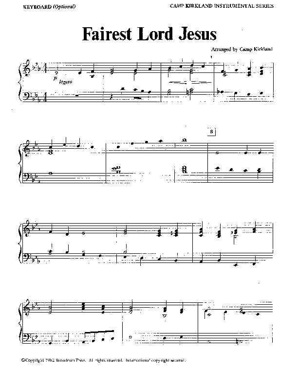Fairest Lord Jesus (Instrumental) Piano Sheet (Camp Kirkland)