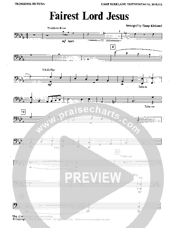 Fairest Lord Jesus (Instrumental) Trombone 3/Tuba (Camp Kirkland)