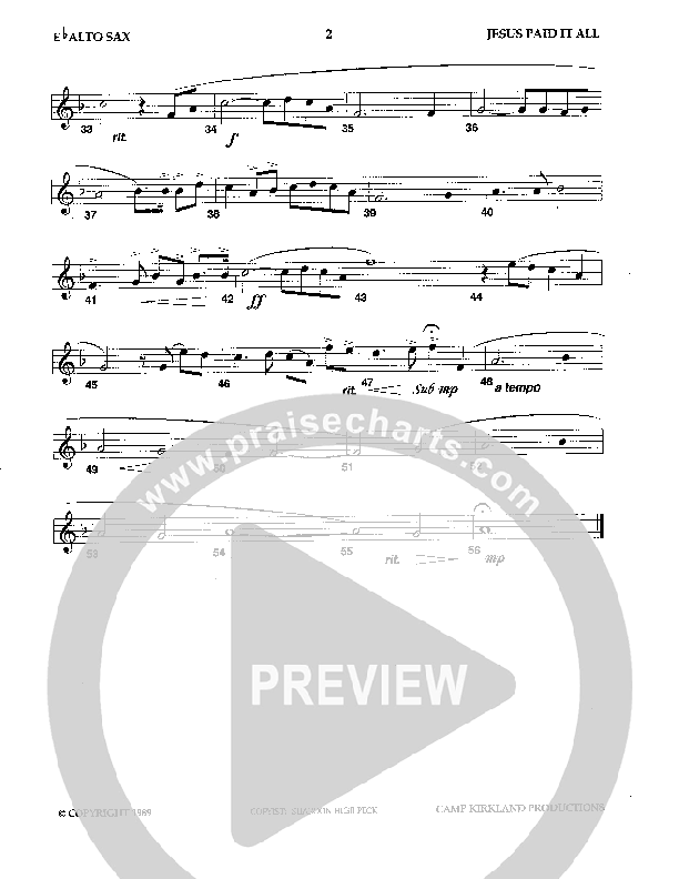 Jesus Paid It All (Instrumental) Alto Sax (Camp Kirkland)
