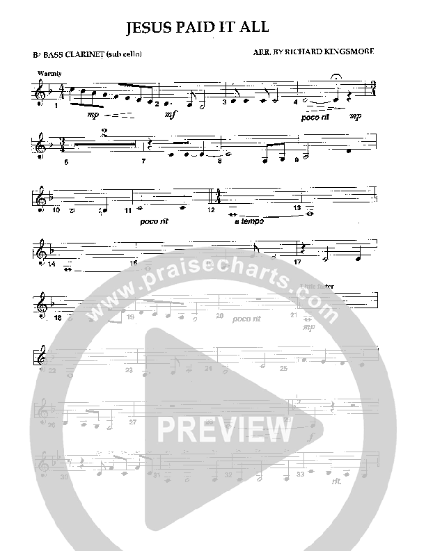 Jesus Paid It All (Instrumental) Bass Clarinet (Camp Kirkland)