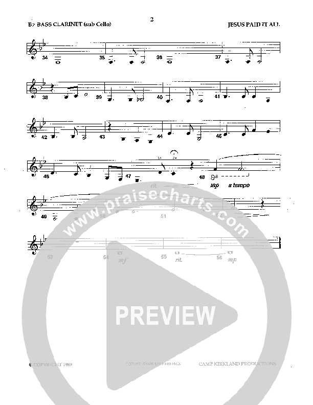 Jesus Paid It All (Instrumental) Bass Clarinet (Camp Kirkland)