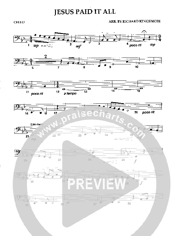 Jesus Paid It All (Instrumental) Cello (Camp Kirkland)