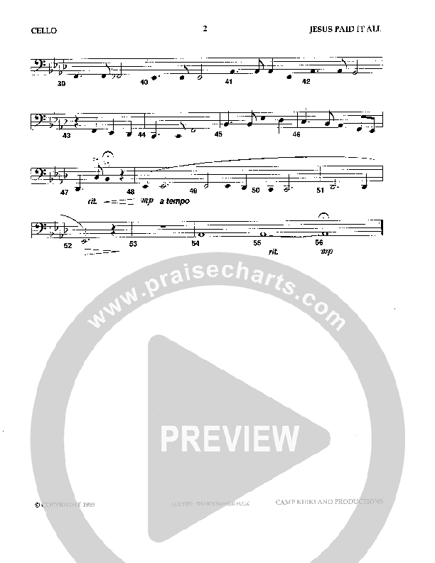 Jesus Paid It All (Instrumental) Cello (Camp Kirkland)